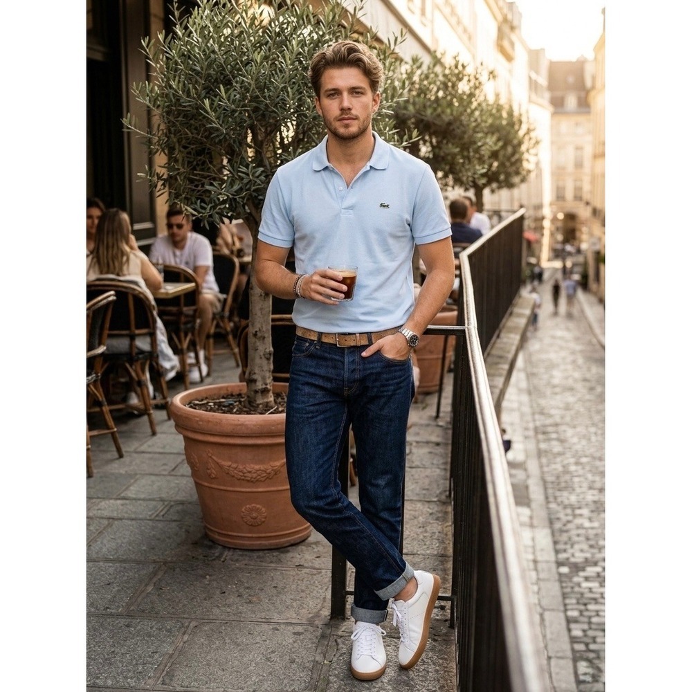Lacoste Slim Fit Polo Shirt Light Blue Cotton Pique Mens XXL FR 7 Short Sleeve